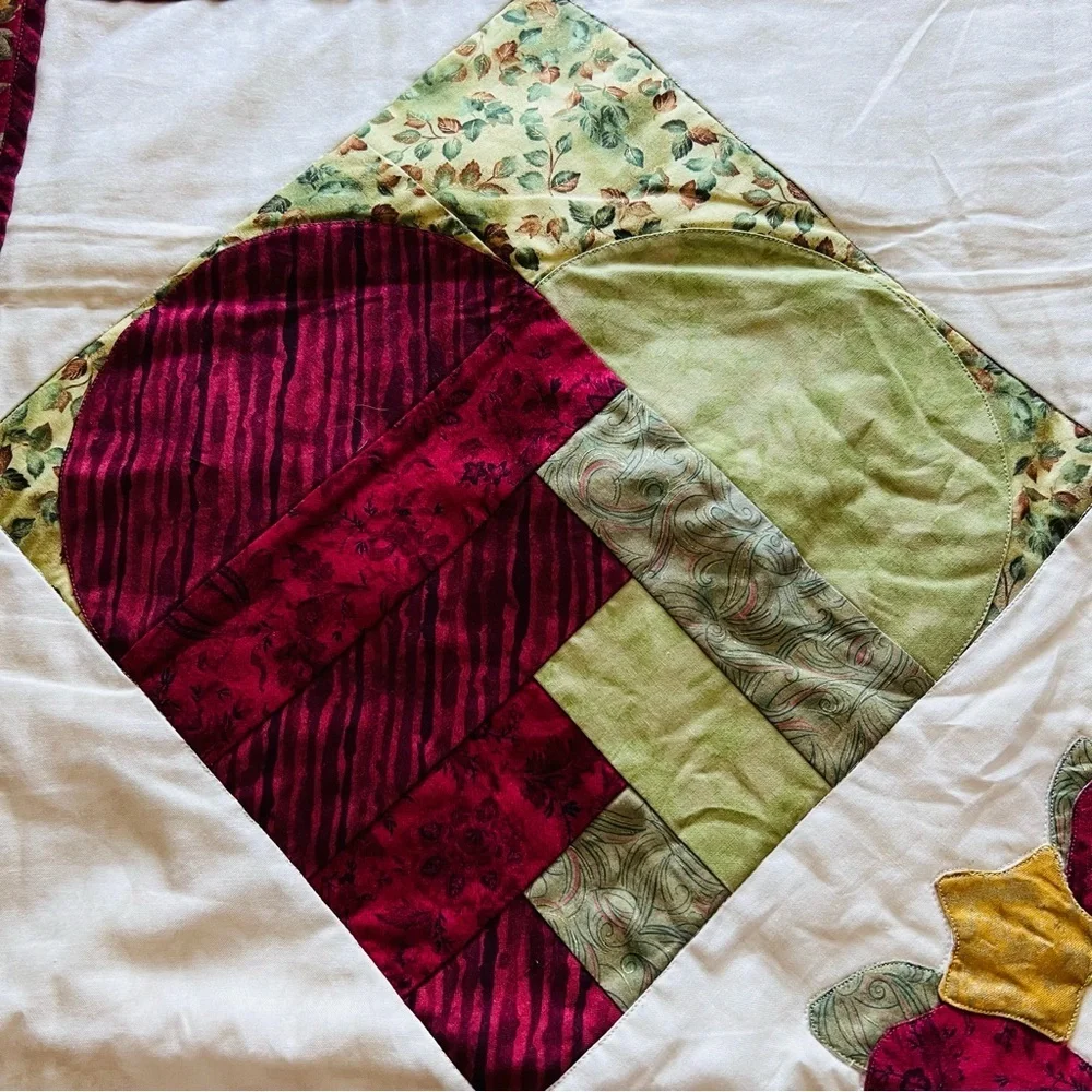 Handmade Patchwork Quilt with Appliqué 44”x44” Wall Hanging or Table Topper